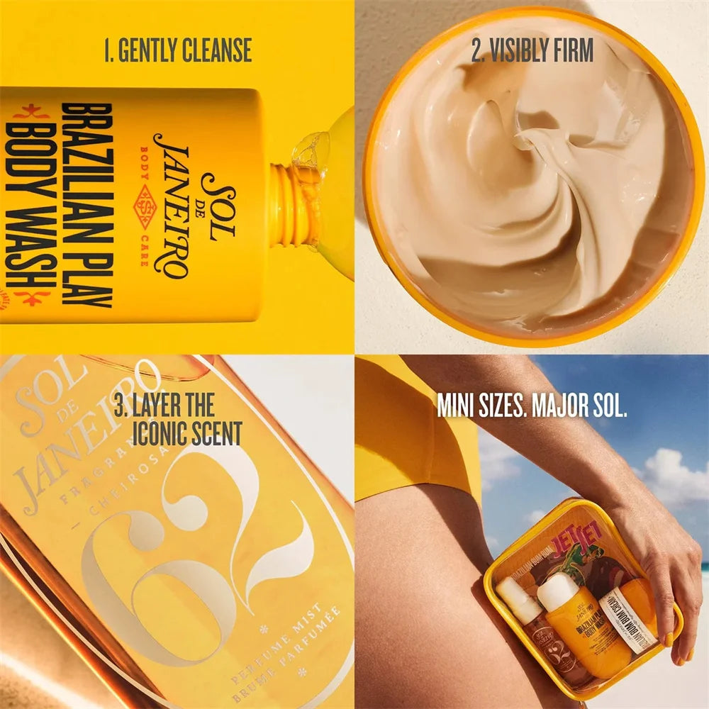 Ensemble Sol De Janeiro 62 68 59 40 avec brume parfumée 30 ml, huile de douche 90 ml, beurre corporel 50 ml, pour les cheveux et le corps, longue durée