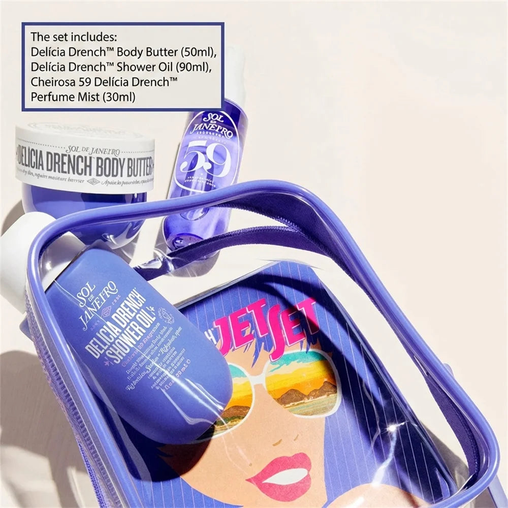 Ensemble Sol De Janeiro 62 68 59 40 avec brume parfumée 30 ml, huile de douche 90 ml, beurre corporel 50 ml, pour les cheveux et le corps, longue durée