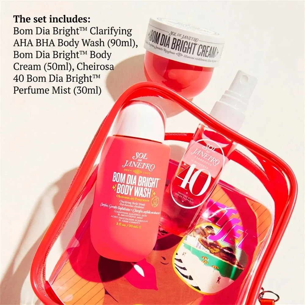Ensemble Sol De Janeiro 62 68 59 40 avec brume parfumée 30 ml, huile de douche 90 ml, beurre corporel 50 ml, pour les cheveux et le corps, longue durée
