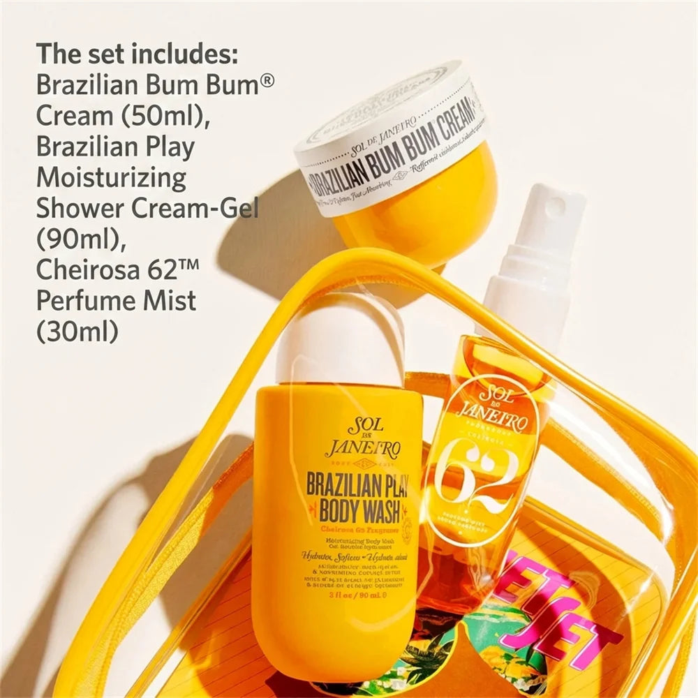 Ensemble Sol De Janeiro 62 68 59 40 avec brume parfumée 30 ml, huile de douche 90 ml, beurre corporel 50 ml, pour les cheveux et le corps, longue durée