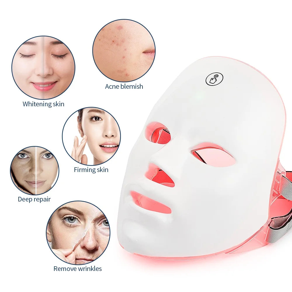 Machine de beauté pour le visage sans fil, masque facial à photons, 7 couleurs, LED, raffermissement de la peau, rajeunissement du cou