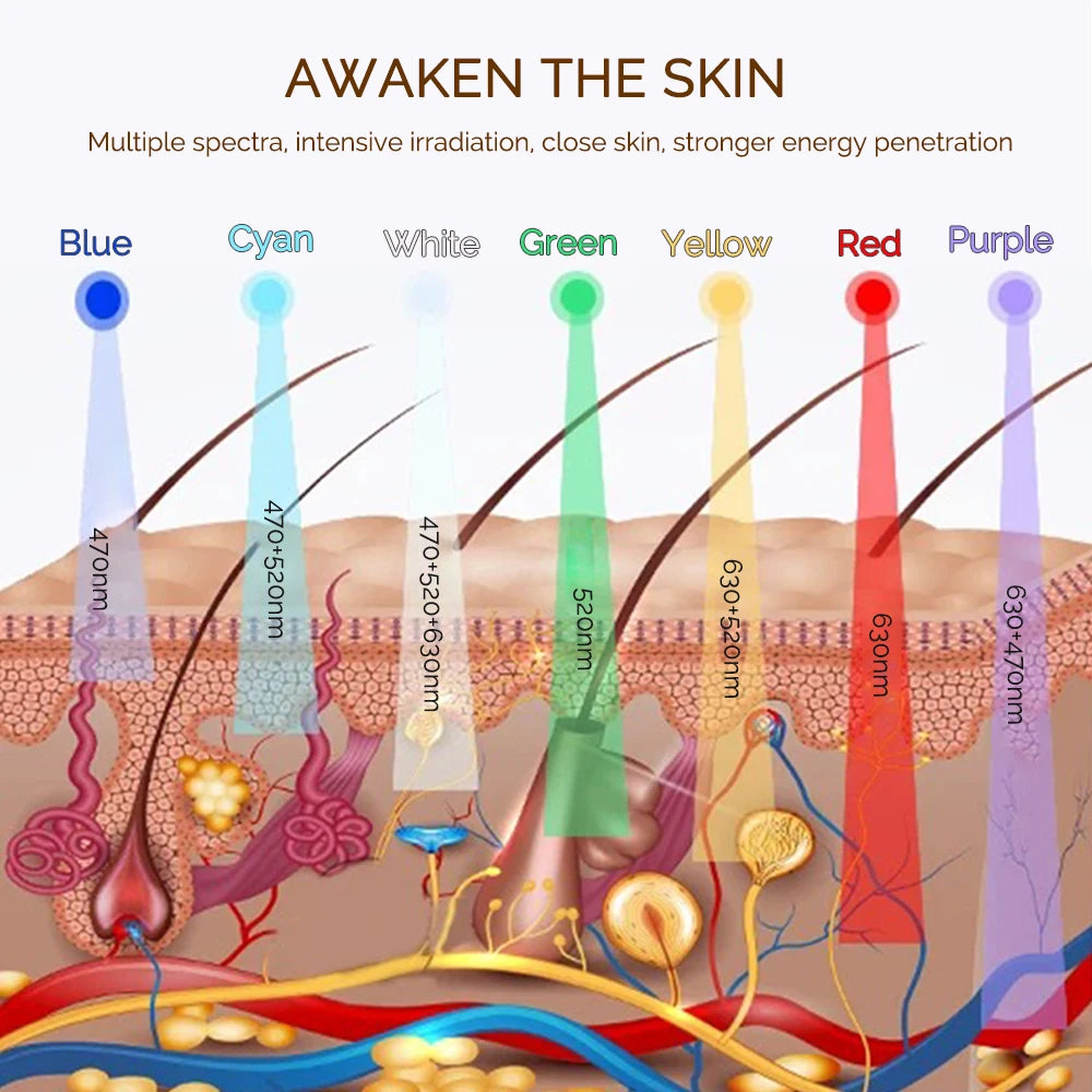 Machine de beauté pour le visage sans fil, masque facial à photons, 7 couleurs, LED, raffermissement de la peau, rajeunissement du cou