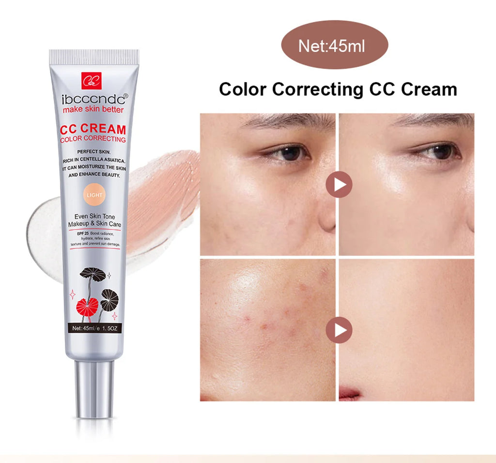 Crème CC Correctrice de Couleur 45/15ml Hydratante, Imperméable et Anti-Transpiration – Maquillage Pré-Base Longue Durée – Crème CC Transformante