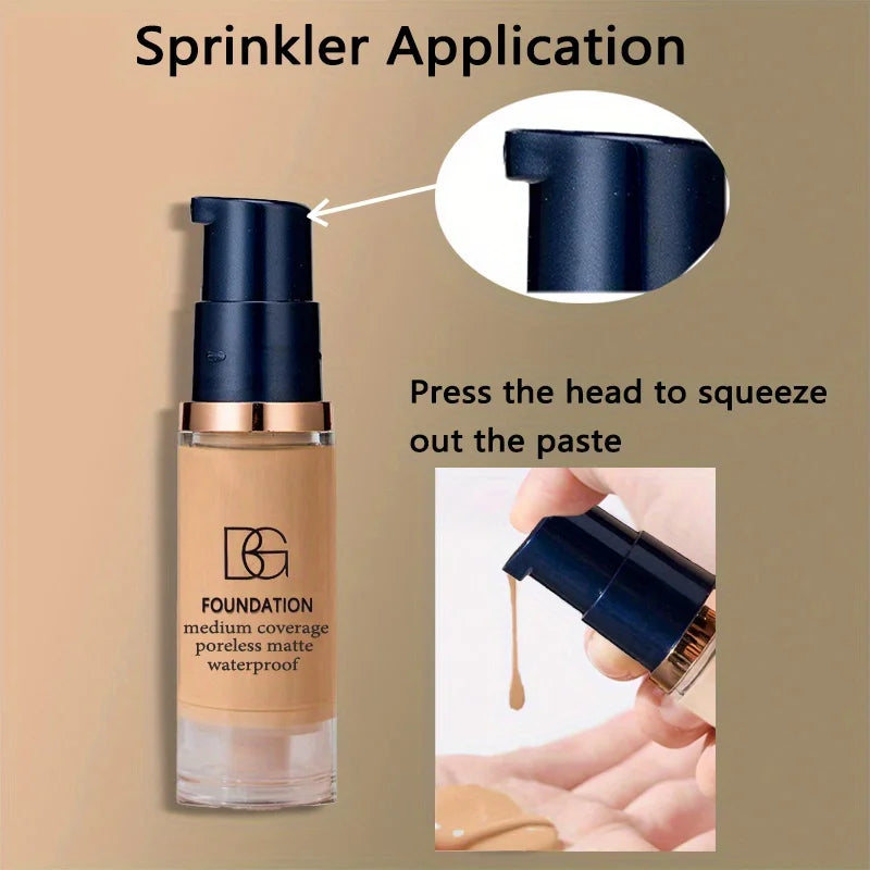 Fond de teint liquide imperméable à couverture complète, 2 pièces, bouffée de poudre triangulaire noire, finition mate longue durée, cernes et couverture imperfections