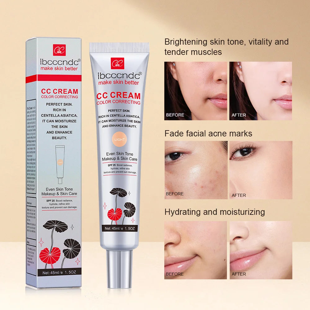 Crème CC Correctrice de Couleur 45/15ml Hydratante, Imperméable et Anti-Transpiration – Maquillage Pré-Base Longue Durée – Crème CC Transformante