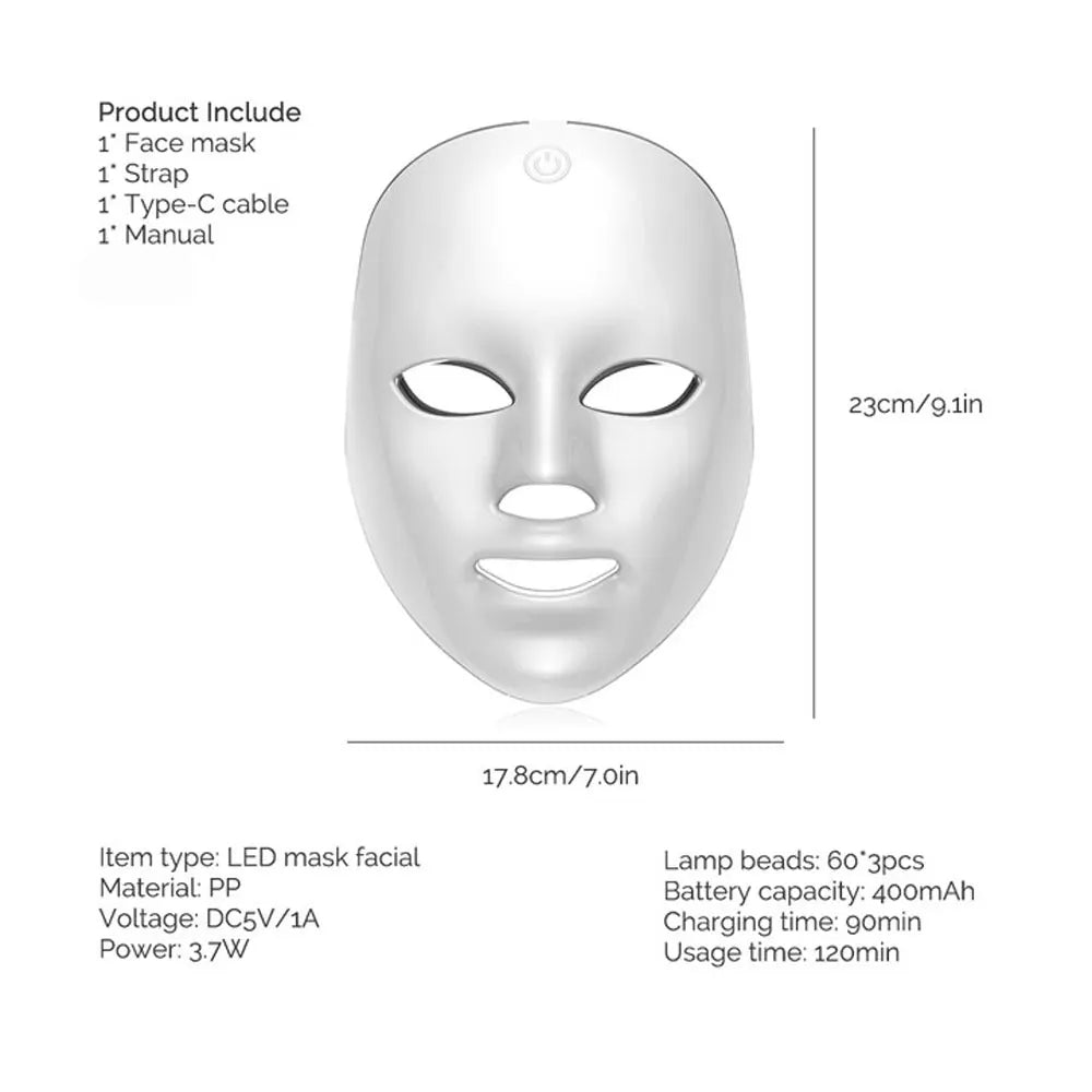 Machine de beauté pour le visage sans fil, masque facial à photons, 7 couleurs, LED, raffermissement de la peau, rajeunissement du cou