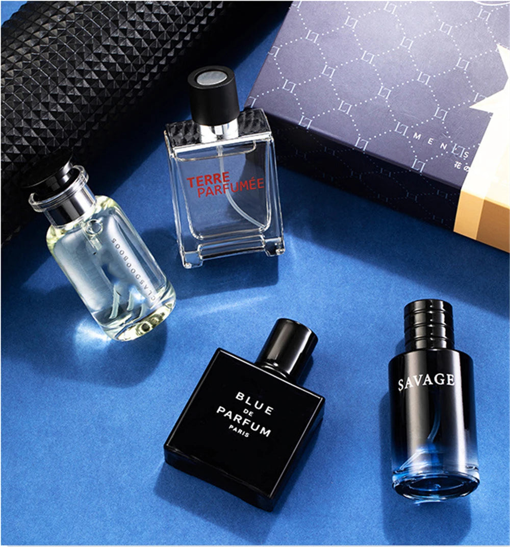 Marque de luxe Parfum hommes Cologne 100ml Parfums Homme coffret cadeau 4 pièces ensemble Parfums Masculinos naturel Floral fruité parfum Spray