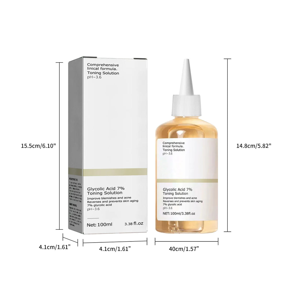 Solution tonifiante à l'acide glycolique 7%, 100ml, pour éliminer l'acné et hydrater la peau, Lotion rajeunissante