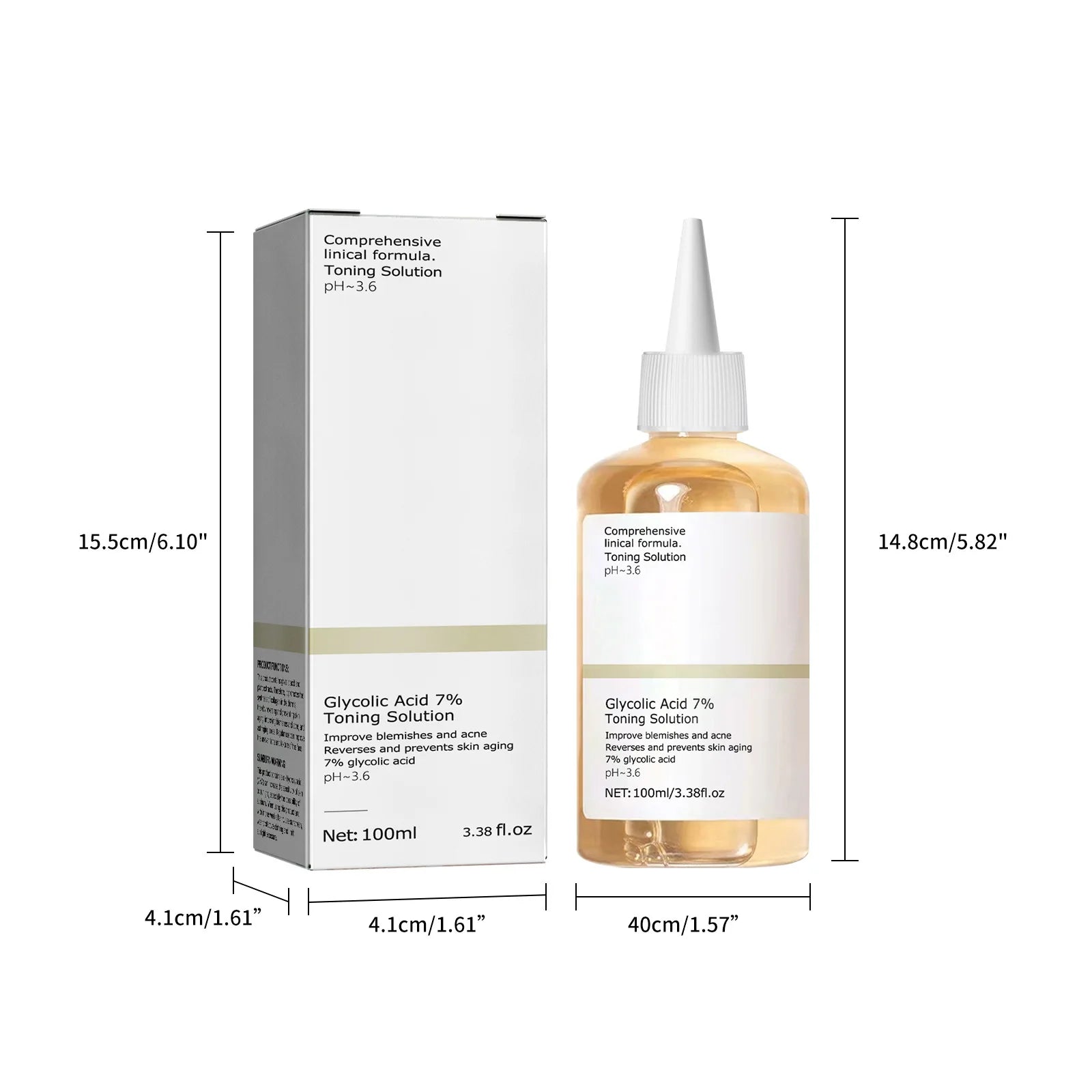 Solution tonifiante à l'acide glycolique 7%, 100ml, pour éliminer l'acné et hydrater la peau, Lotion rajeunissante