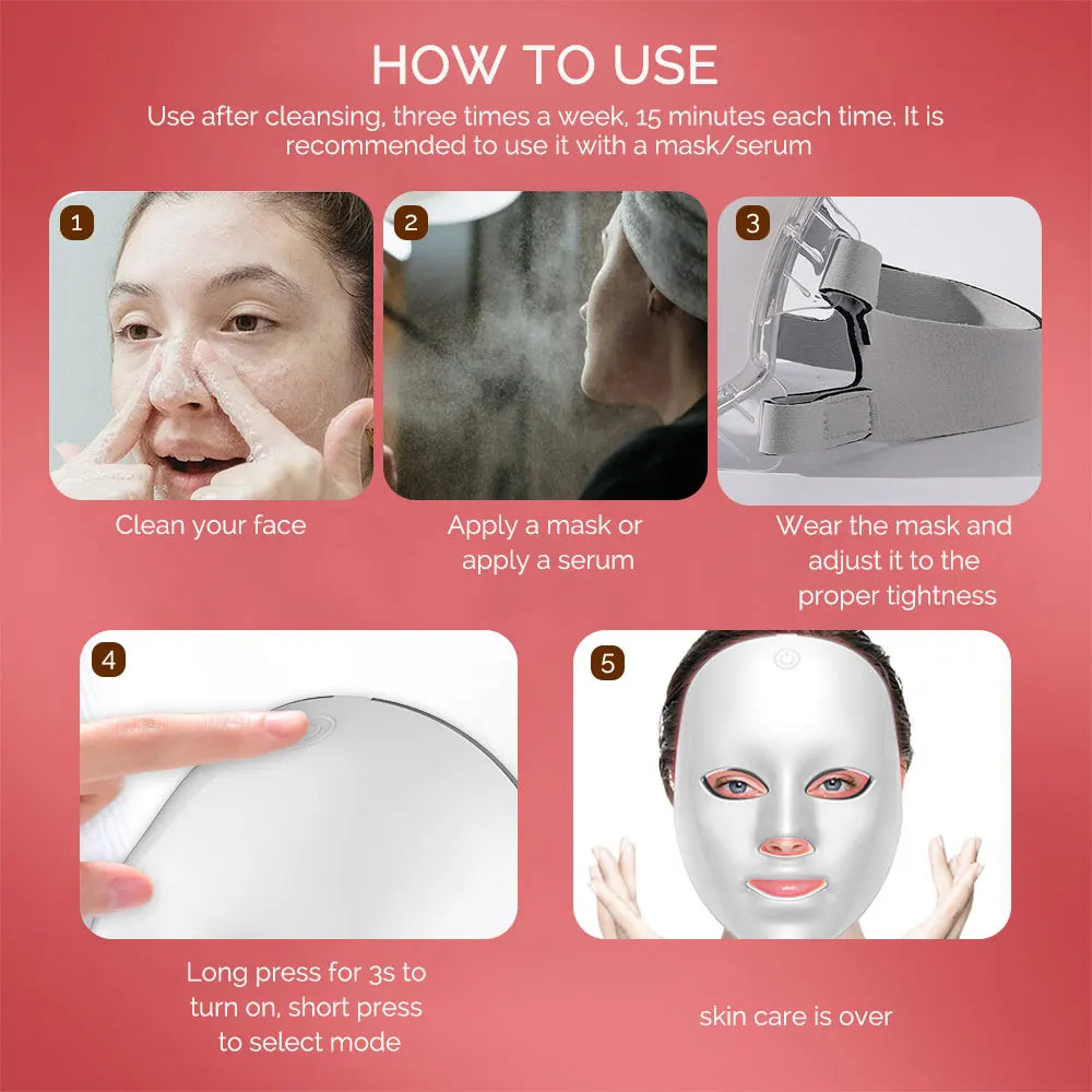 Machine de beauté pour le visage sans fil, masque facial à photons, 7 couleurs, LED, raffermissement de la peau, rajeunissement du cou