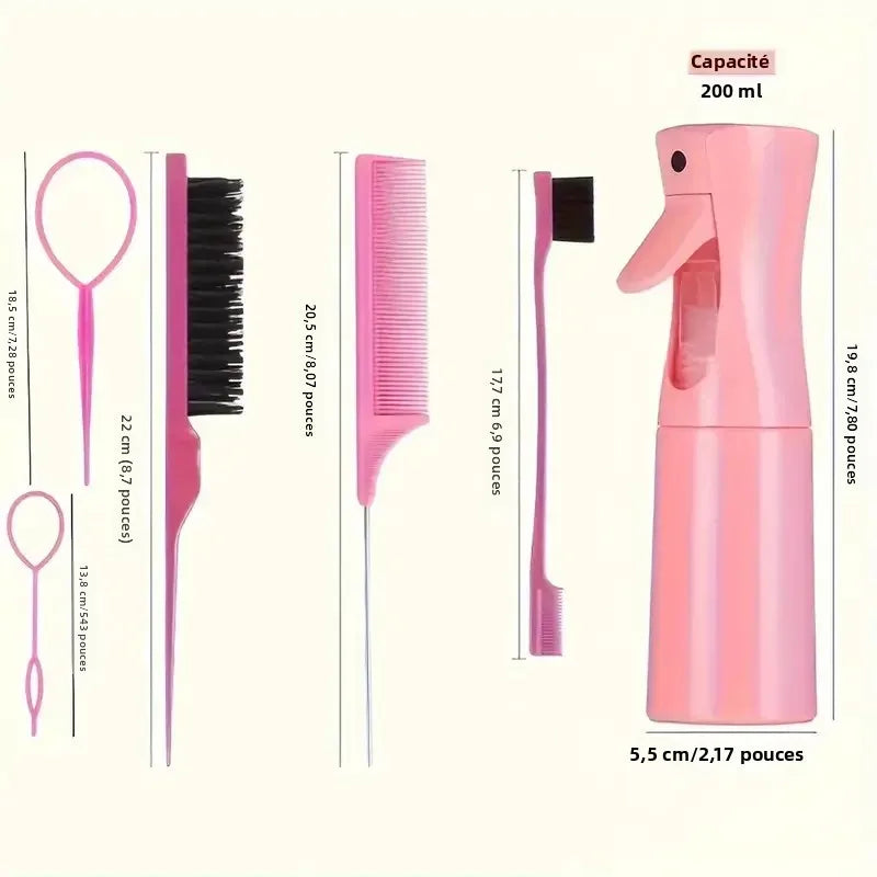 6 pièces/ensemble ensemble de brosses à cheveux coiffure vaporisateur bouteille cheveux tressage boucle Rat queue peigne taquin cheveux Brsuh bord contrôle brosse à cheveux