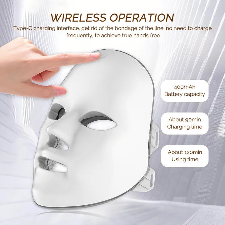 Machine de beauté pour le visage sans fil, masque facial à photons, 7 couleurs, LED, raffermissement de la peau, rajeunissement du cou