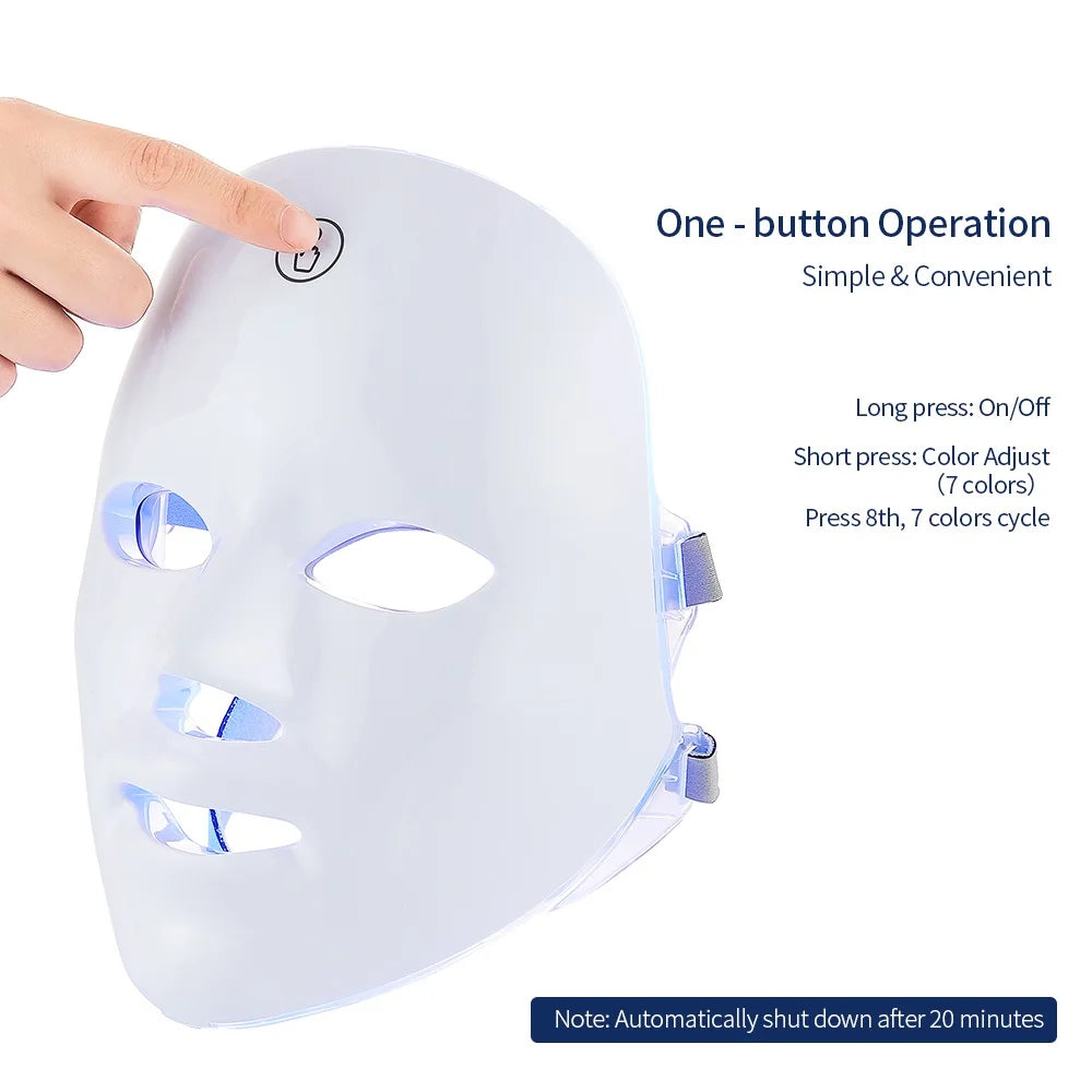 Machine de beauté pour le visage sans fil, masque facial à photons, 7 couleurs, LED, raffermissement de la peau, rajeunissement du cou