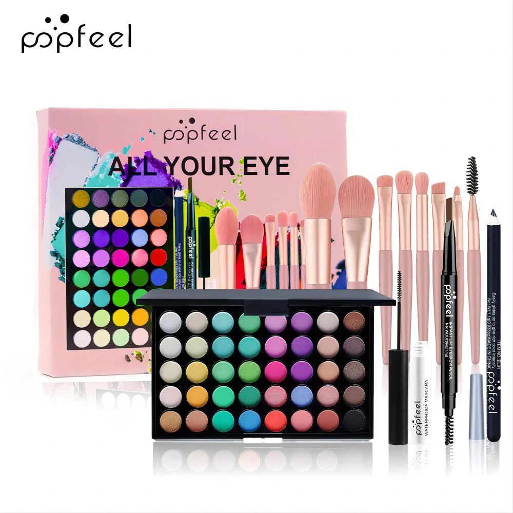 POPFEEL ensemble de maquillage pour les yeux 40 couleurs fard à paupières Palette crayon à sourcils Eyeliner stylo Mascara avec un ensemble de pinceaux de maquillage cosmétiques pour les yeux