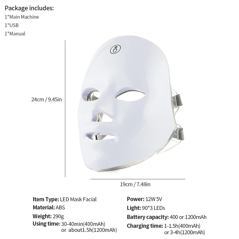 Machine de beauté pour le visage sans fil, masque facial à photons, 7 couleurs, LED, raffermissement de la peau, rajeunissement du cou
