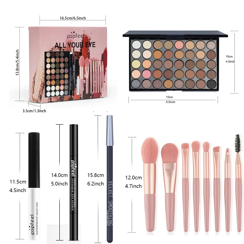POPFEEL ensemble de maquillage pour les yeux 40 couleurs fard à paupières Palette crayon à sourcils Eyeliner stylo Mascara avec un ensemble de pinceaux de maquillage cosmétiques pour les yeux