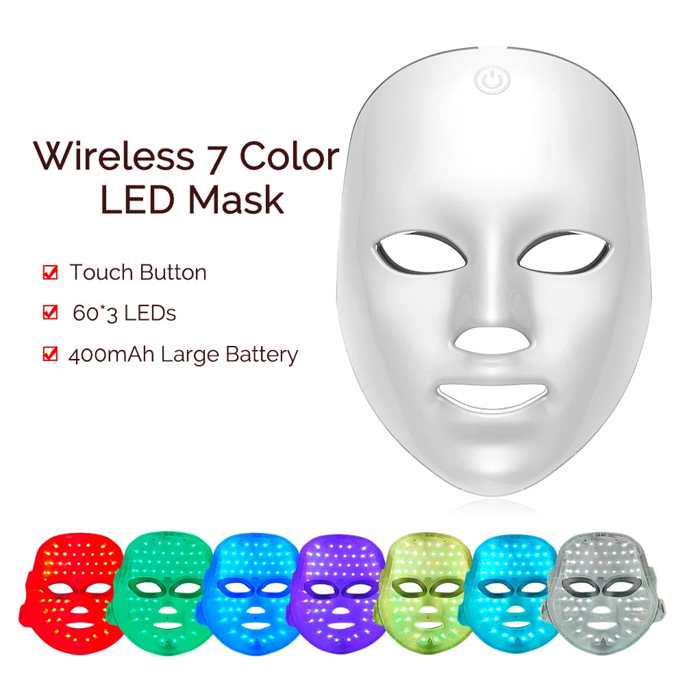 Machine de beauté pour le visage sans fil, masque facial à photons, 7 couleurs, LED, raffermissement de la peau, rajeunissement du cou