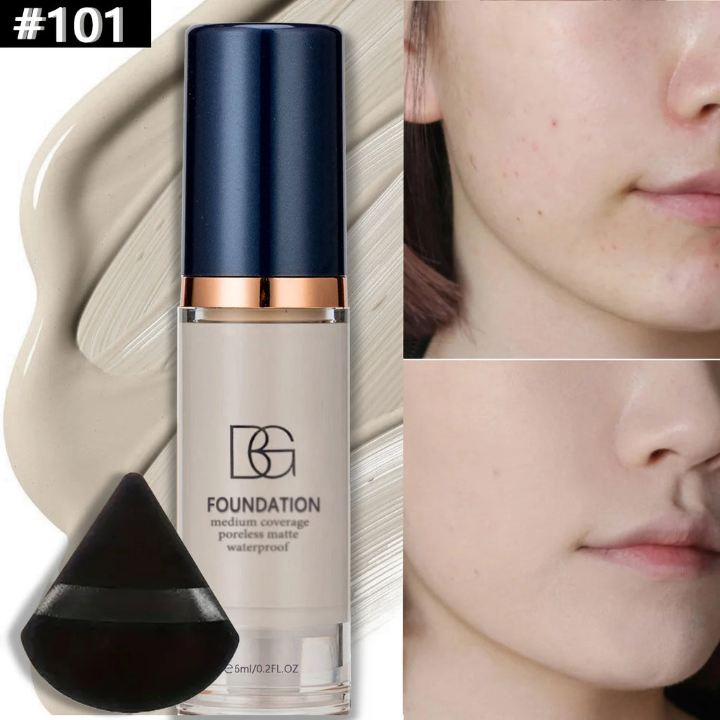 Fond de teint liquide imperméable à couverture complète, 2 pièces, bouffée de poudre triangulaire noire, finition mate longue durée, cernes et couverture imperfections