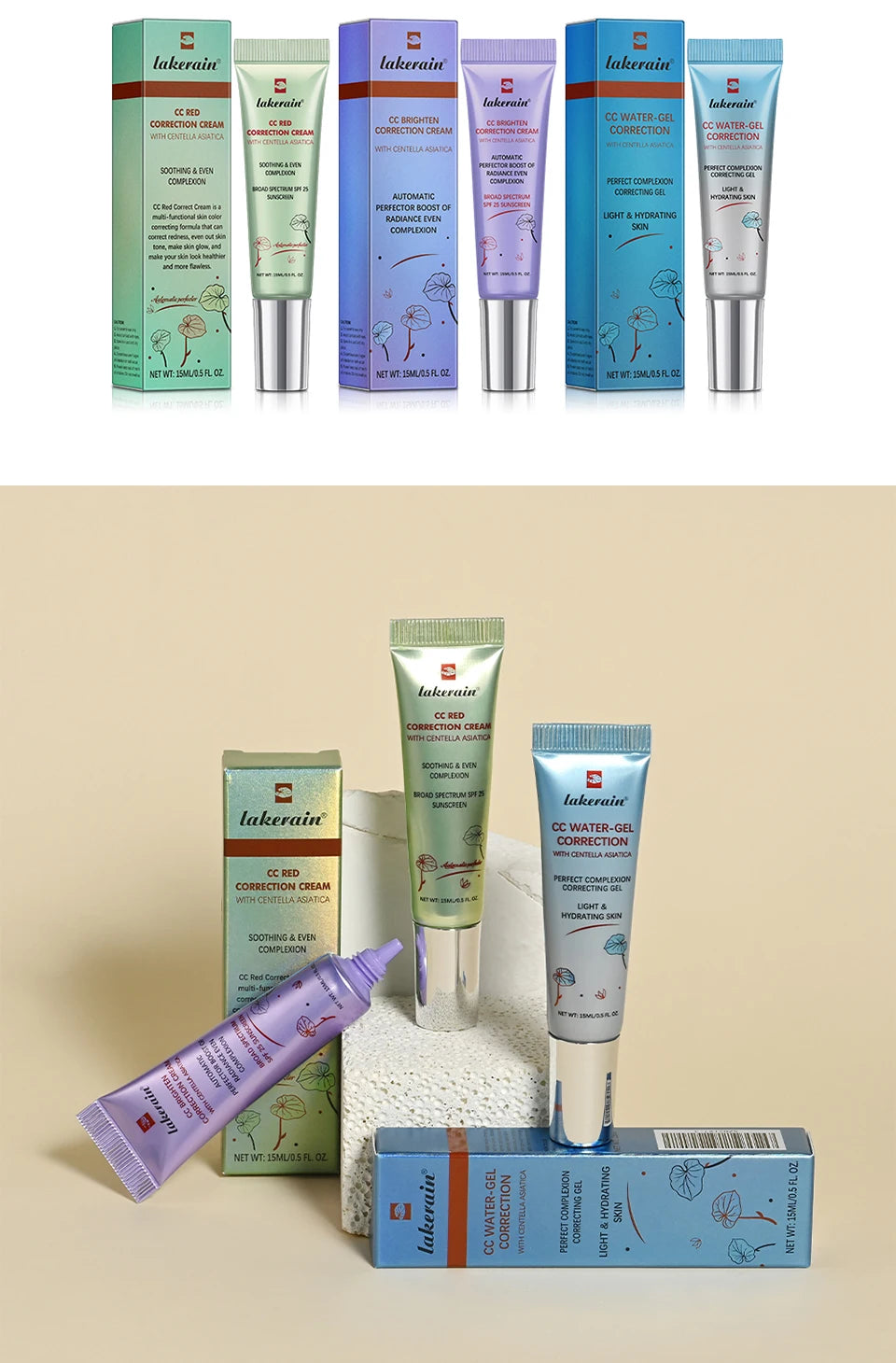 Crème CC Correctrice de Couleur 45/15ml Hydratante, Imperméable et Anti-Transpiration – Maquillage Pré-Base Longue Durée – Crème CC Transformante