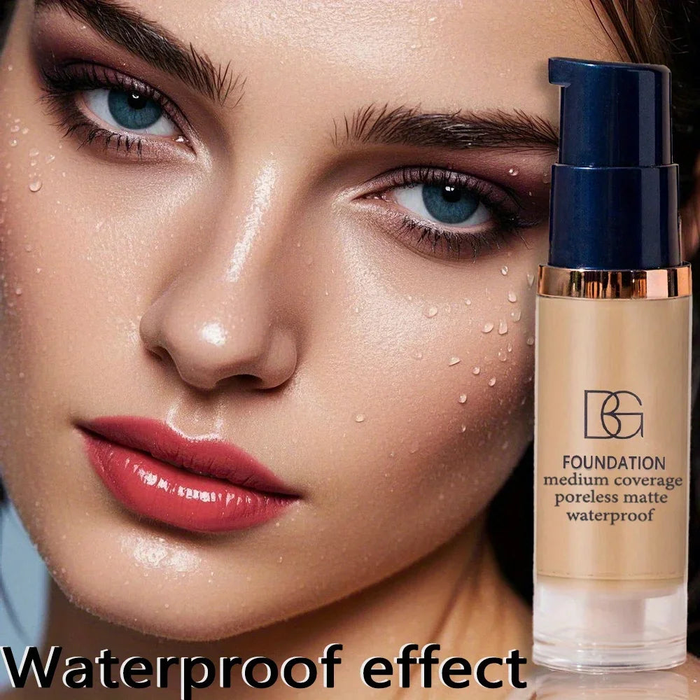 Fond de teint liquide imperméable à couverture complète, 2 pièces, bouffée de poudre triangulaire noire, finition mate longue durée, cernes et couverture imperfections
