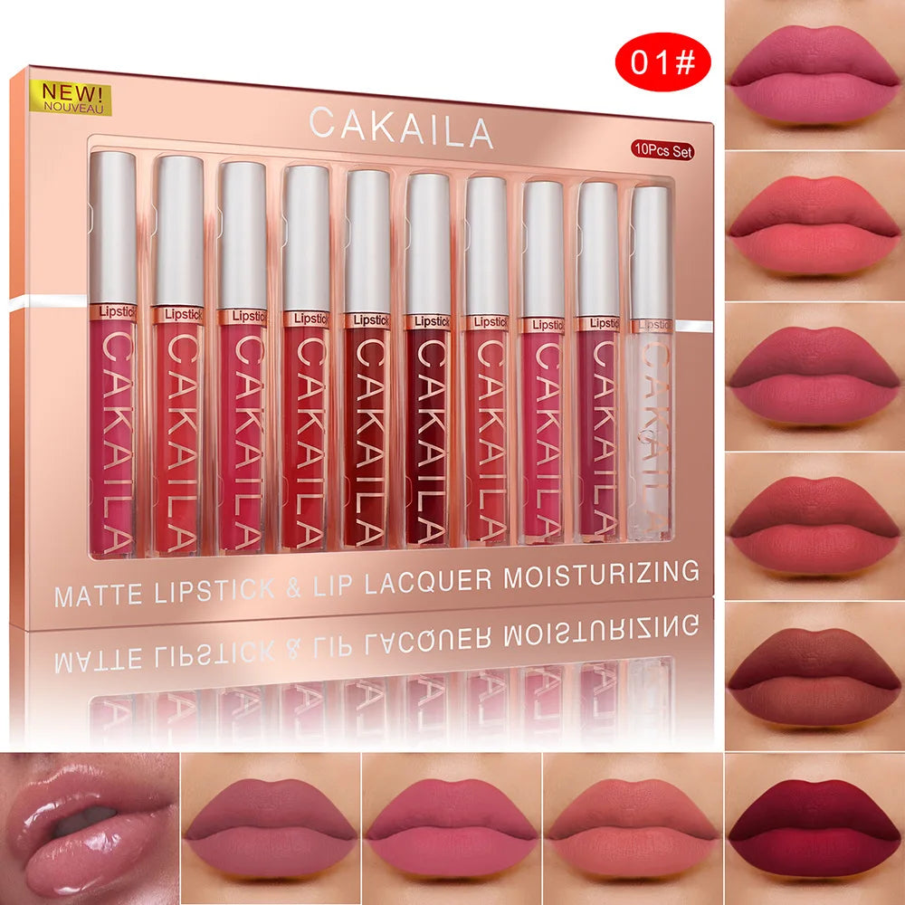 Ensemble de rouge à lèvres mat, 10 pièces, longue durée, ne se décolore pas, tasse antiadhésive, imperméable, cadeau exquis, vacances quotidiennes universelles