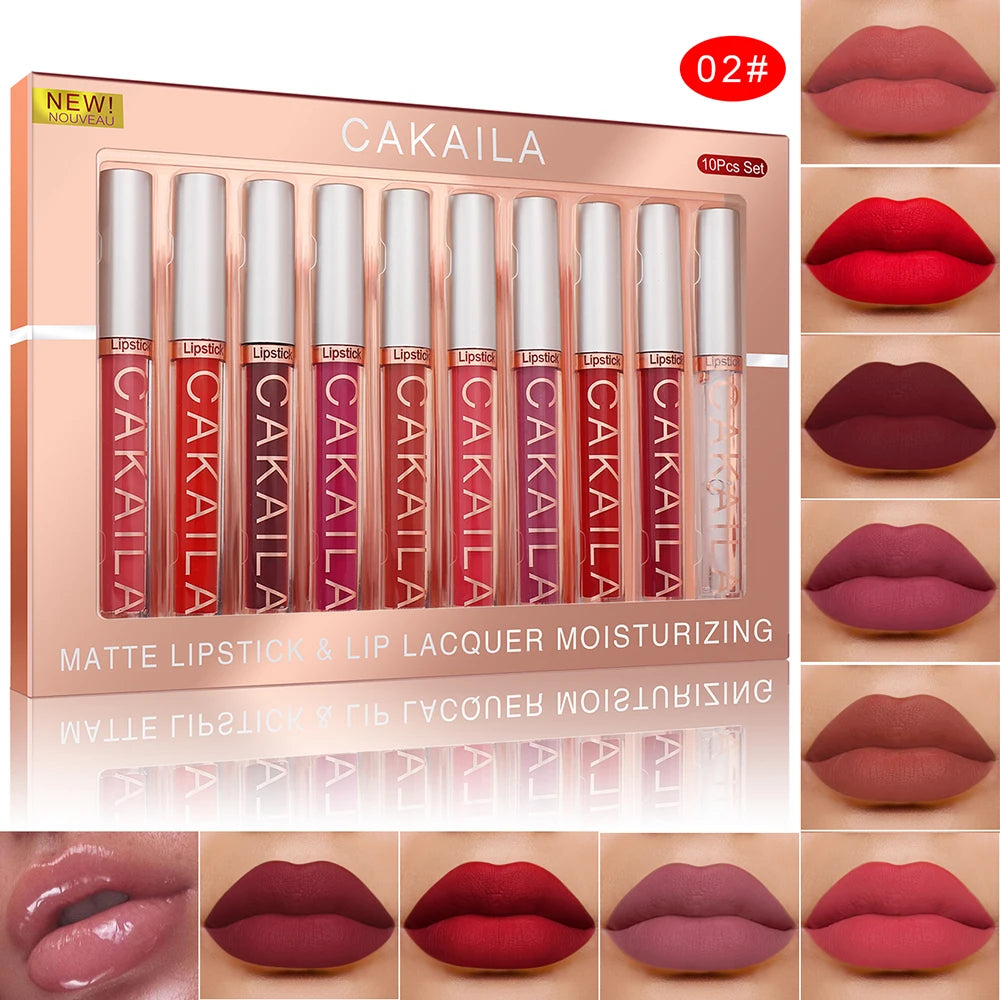 Ensemble de rouge à lèvres mat, 10 pièces, longue durée, ne se décolore pas, tasse antiadhésive, imperméable, cadeau exquis, vacances quotidiennes universelles