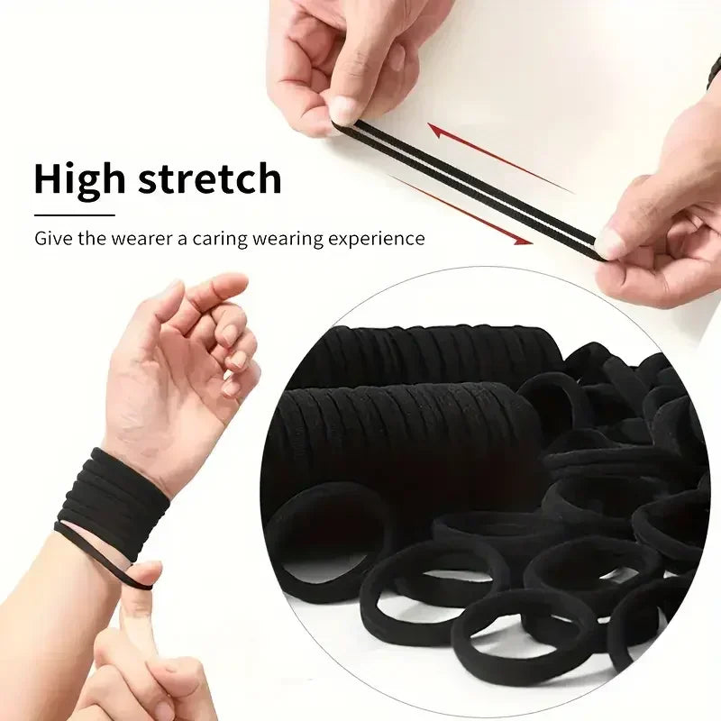 Bandes de cheveux à haute élasticité pour femmes et filles, bandeau noir basique, porte-queue de cheval Simple, couvre-chef, accessoires pour cheveux