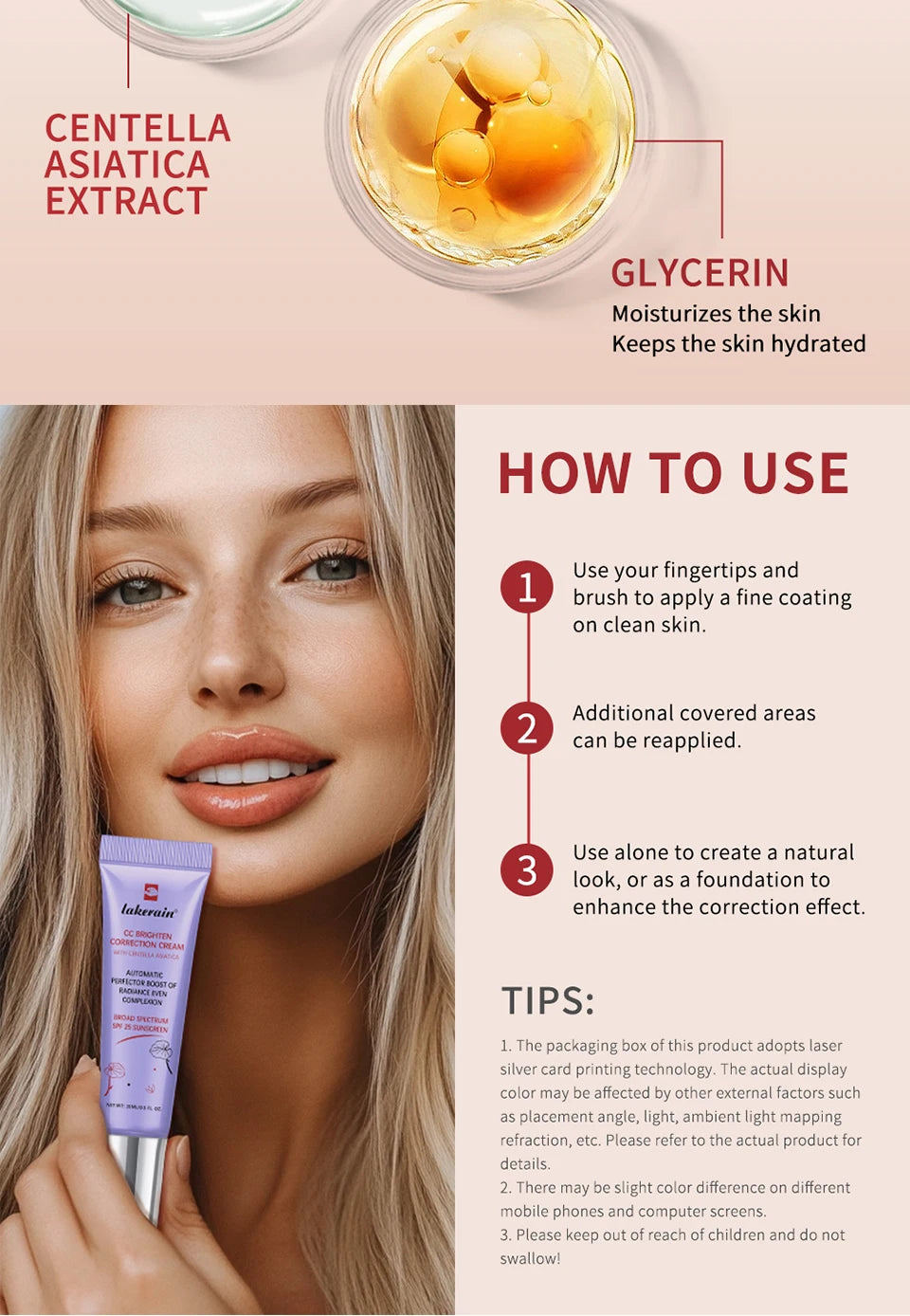 Crème CC Correctrice de Couleur 45/15ml Hydratante, Imperméable et Anti-Transpiration – Maquillage Pré-Base Longue Durée – Crème CC Transformante