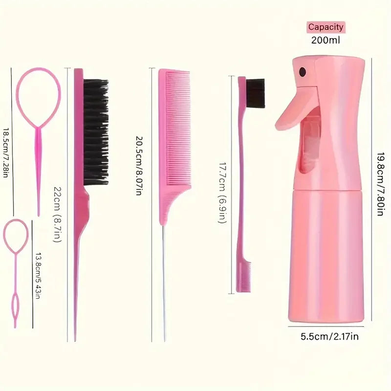 6 pièces/ensemble ensemble de brosses à cheveux coiffure vaporisateur bouteille cheveux tressage boucle Rat queue peigne taquin cheveux Brsuh bord contrôle brosse à cheveux
