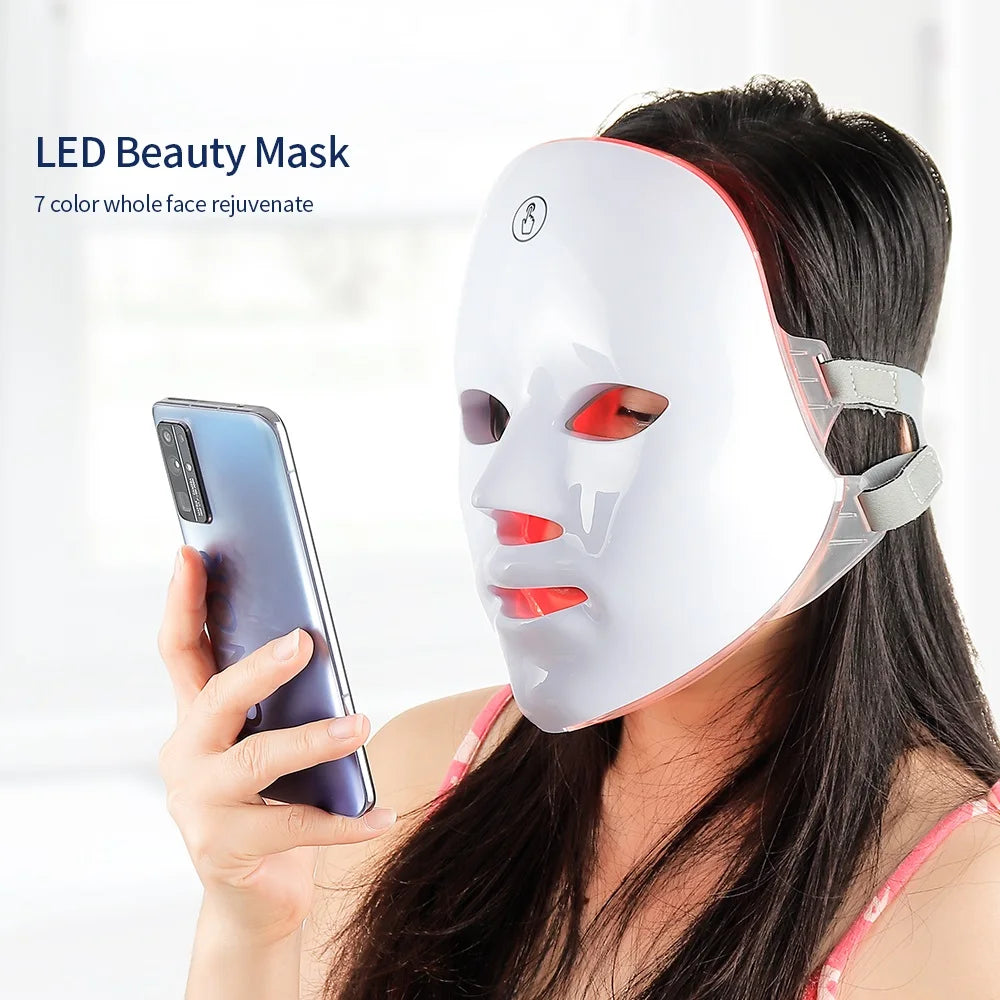 Machine de beauté pour le visage sans fil, masque facial à photons, 7 couleurs, LED, raffermissement de la peau, rajeunissement du cou