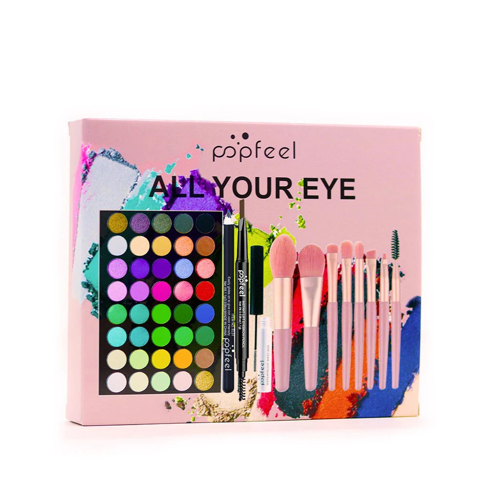 POPFEEL ensemble de maquillage pour les yeux 40 couleurs fard à paupières Palette crayon à sourcils Eyeliner stylo Mascara avec un ensemble de pinceaux de maquillage cosmétiques pour les yeux