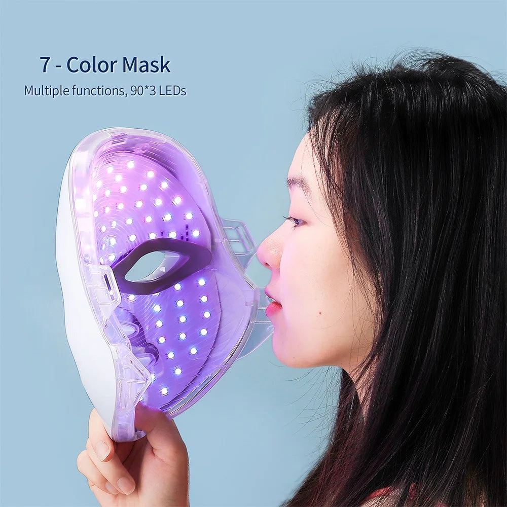Machine de beauté pour le visage sans fil, masque facial à photons, 7 couleurs, LED, raffermissement de la peau, rajeunissement du cou