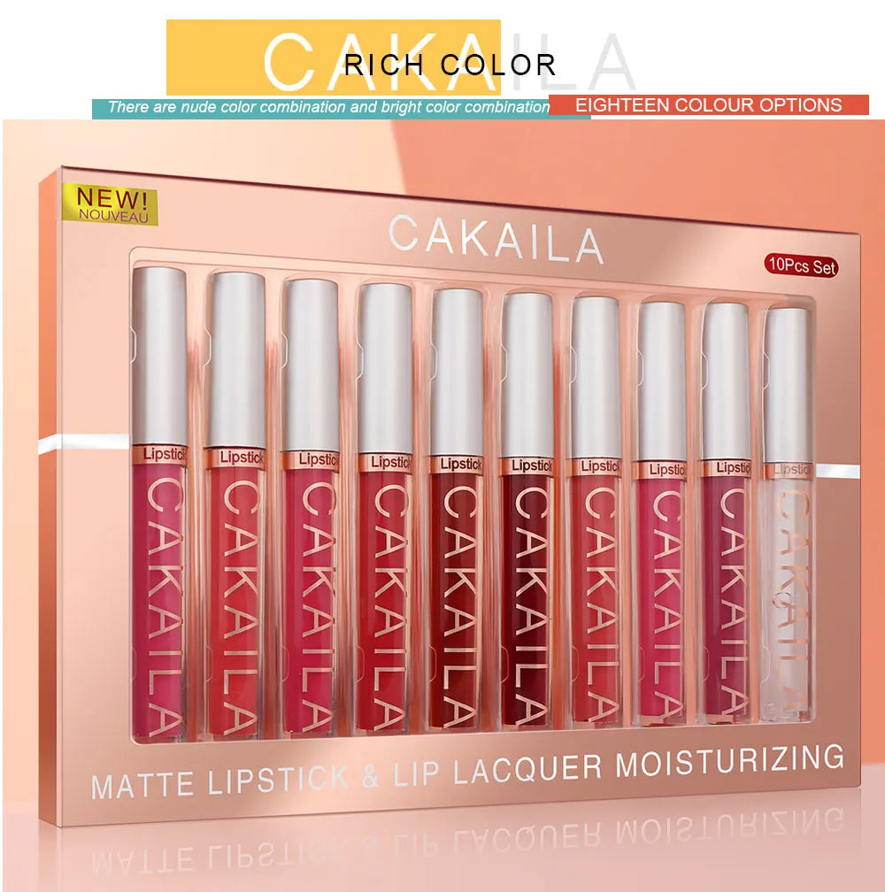 Ensemble de rouge à lèvres mat, 10 pièces, longue durée, ne se décolore pas, tasse antiadhésive, imperméable, cadeau exquis, vacances quotidiennes universelles