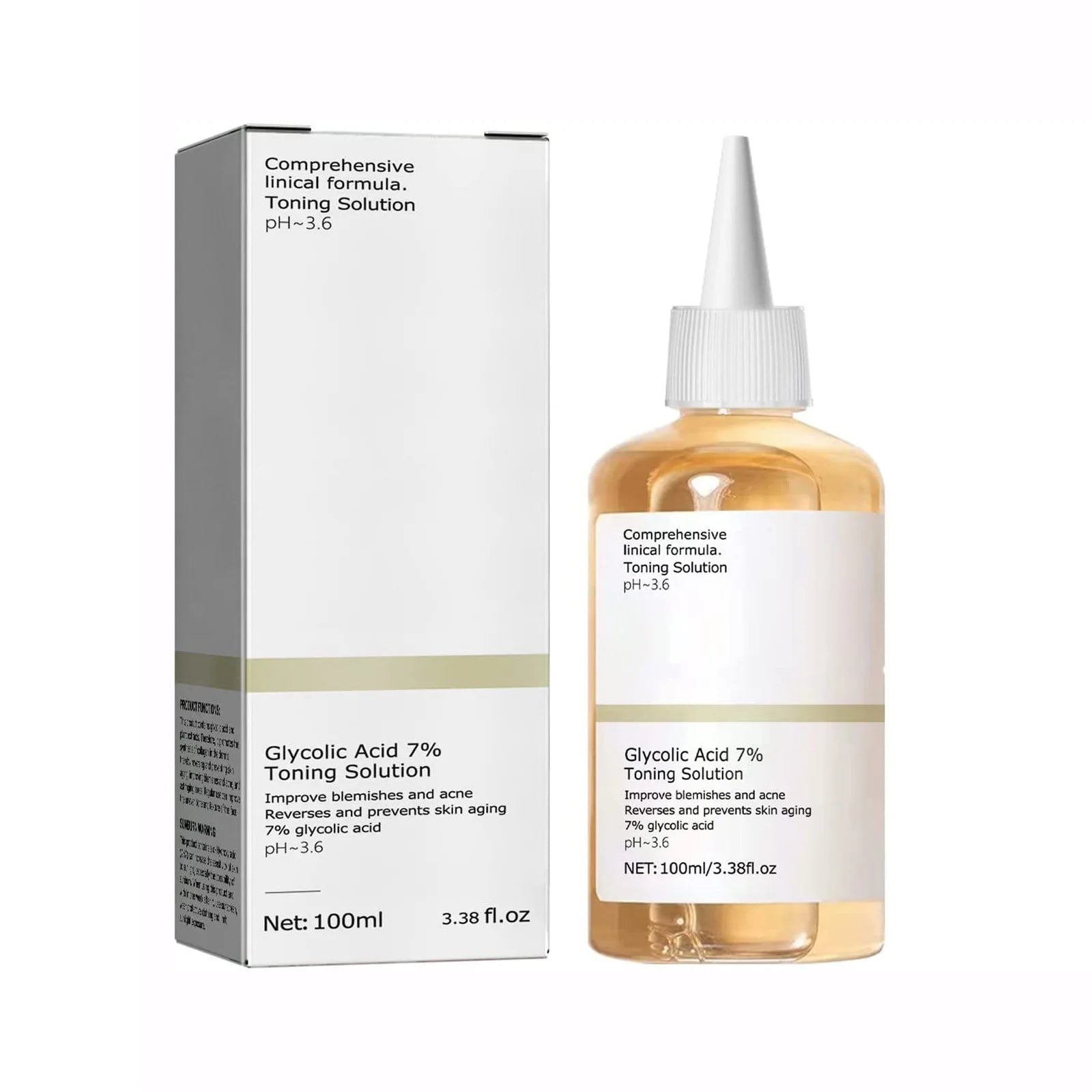 Solution tonifiante à l'acide glycolique 7%, 100ml, pour éliminer l'acné et hydrater la peau, Lotion rajeunissante