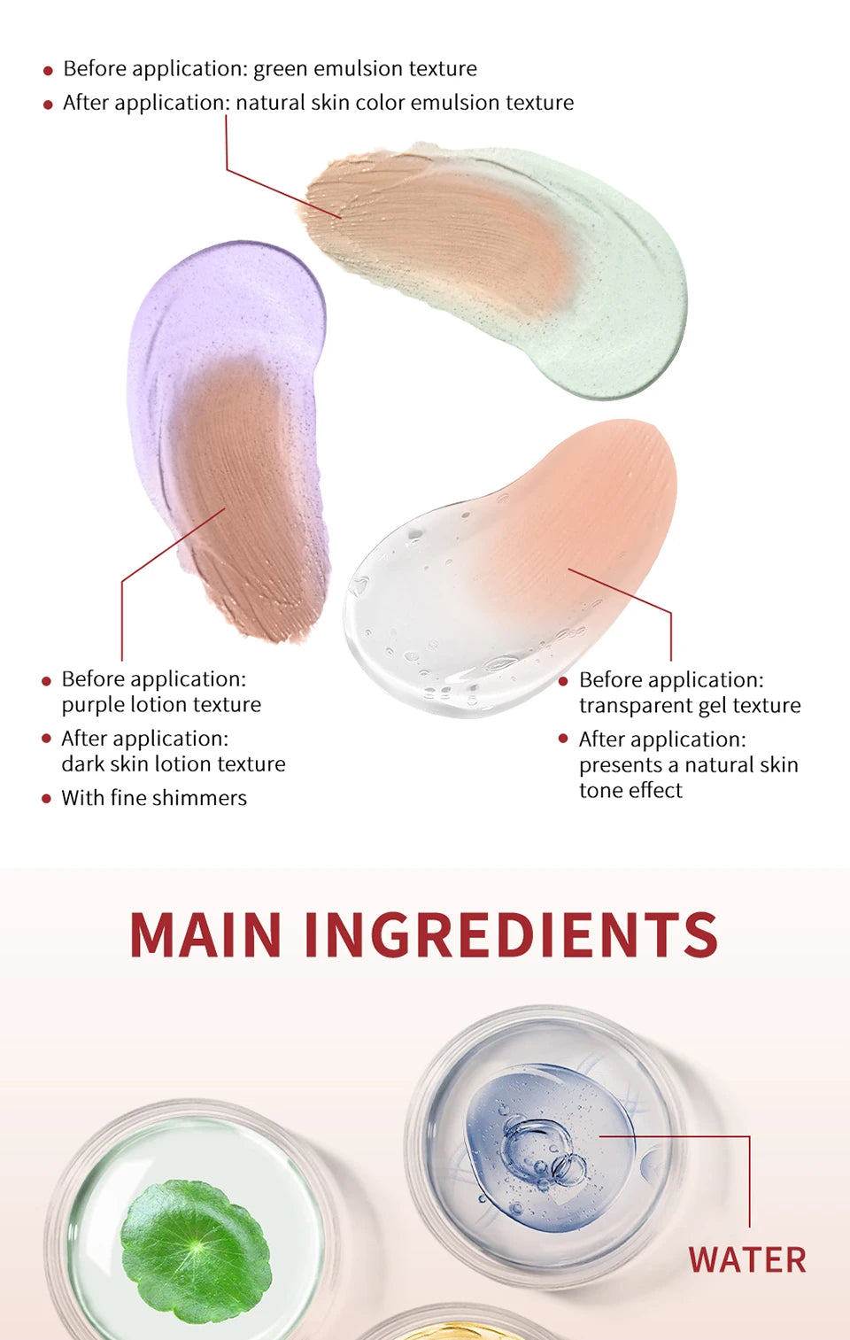 Crème CC Correctrice de Couleur 45/15ml Hydratante, Imperméable et Anti-Transpiration – Maquillage Pré-Base Longue Durée – Crème CC Transformante