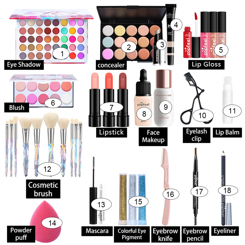 POPFEEL-Kit de Maquillage Tout-en-Un pour Femme, Ensemble Complet, avec Fard à Paupières, Eyelblogueur